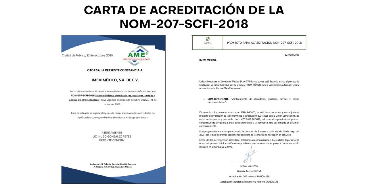 IMEM ELEVADORES MÉXICO REFUERZA SU COMPROMISO CON LA CALIDAD Y LA SEGURIDAD
					